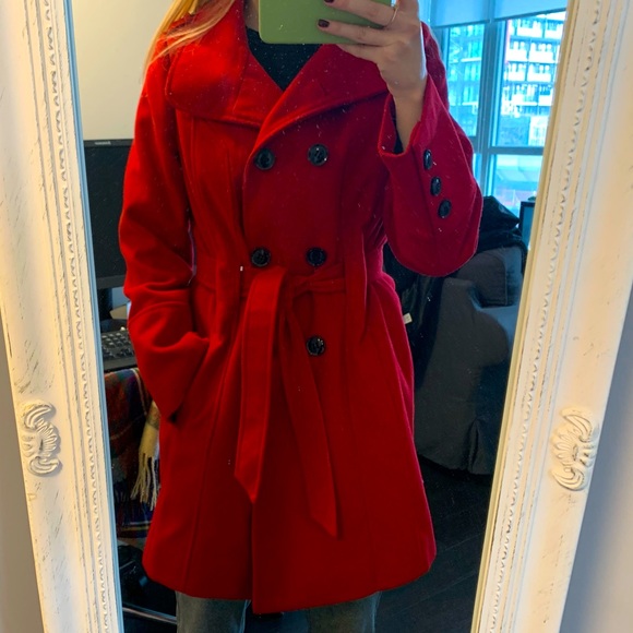 Poppy Red Pea Coat - Picture 1 of 5